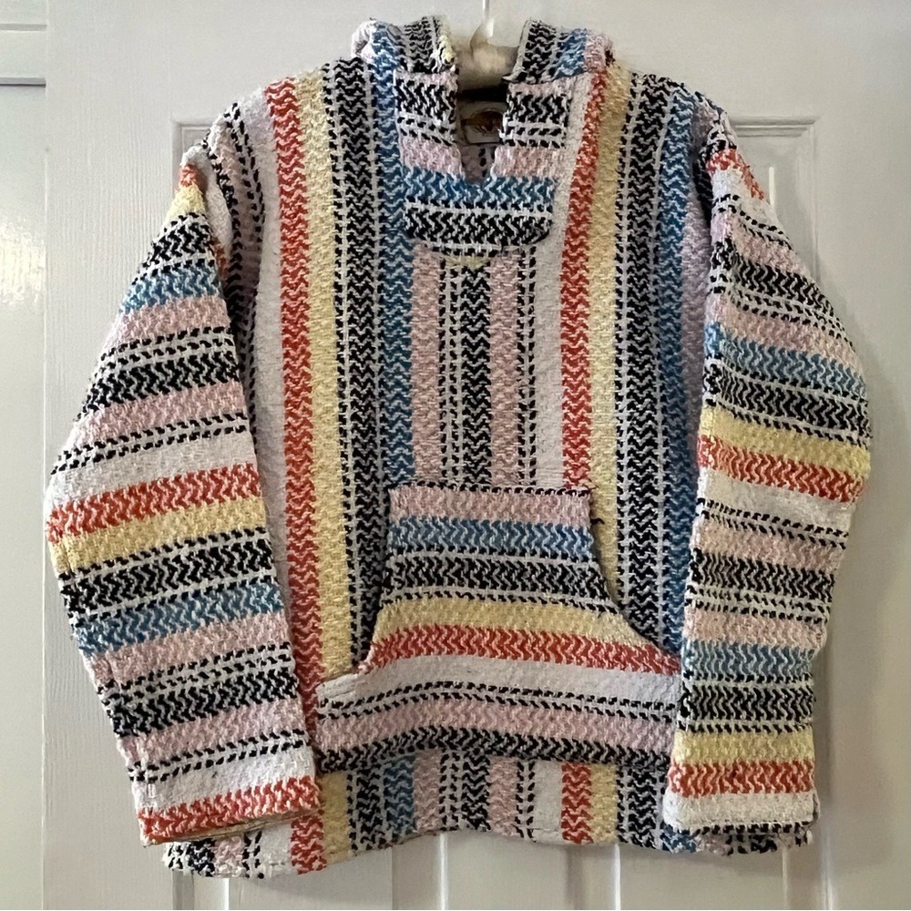 Earth Ragz Hoodie Baja Mexican Pullover Rainbow Boho Beach Surfing